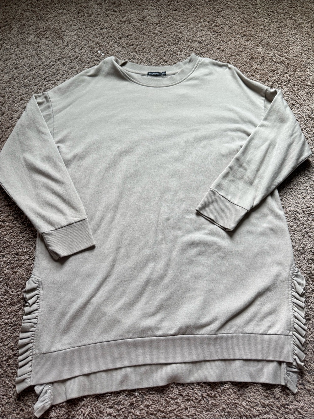 Women's Crewneck Dress in Light Beige with Side Ruching